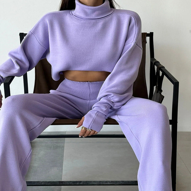 💖Limited Sale 50% OFF💖Women's Long-sleeve High Neck Crop Top and Pants Set