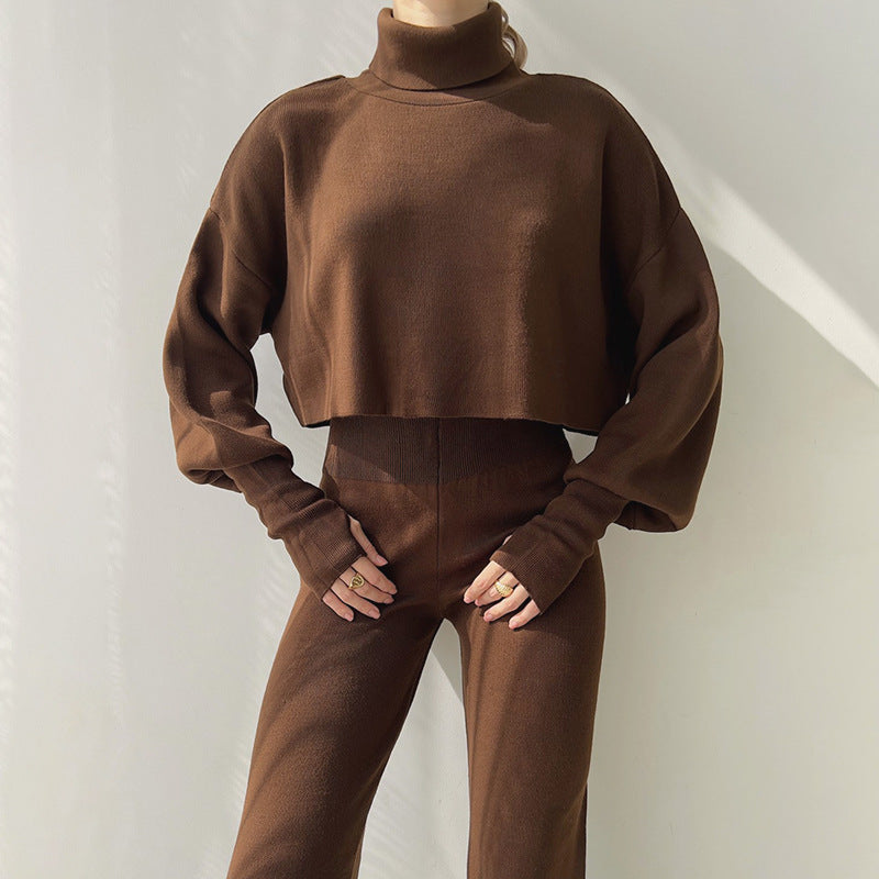 💖Limited Sale 50% OFF💖Women's Long-sleeve High Neck Crop Top and Pants Set
