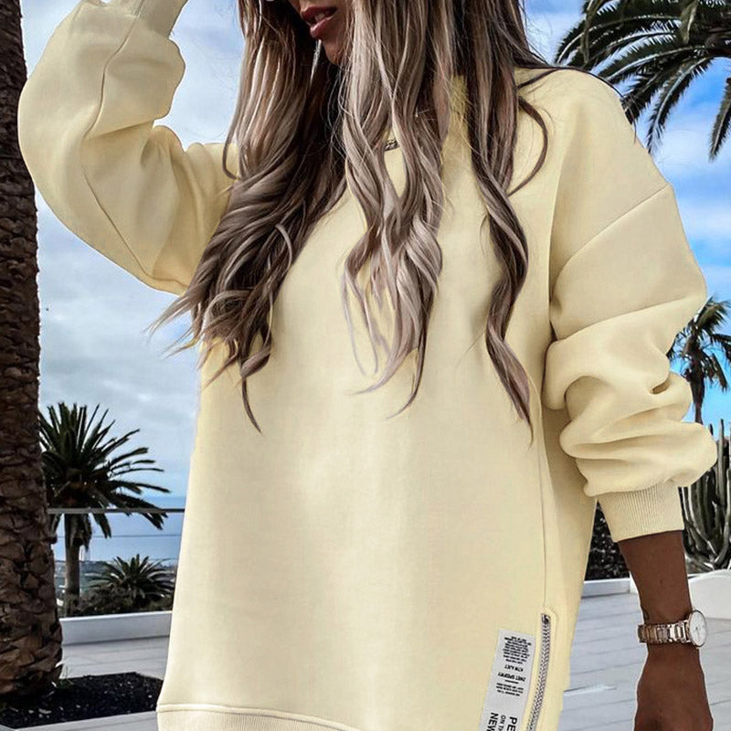 💖Limited Sale 50% OFF💖Long Sleeve Pullover Zipper Slit Casual Sweatshirt Dress