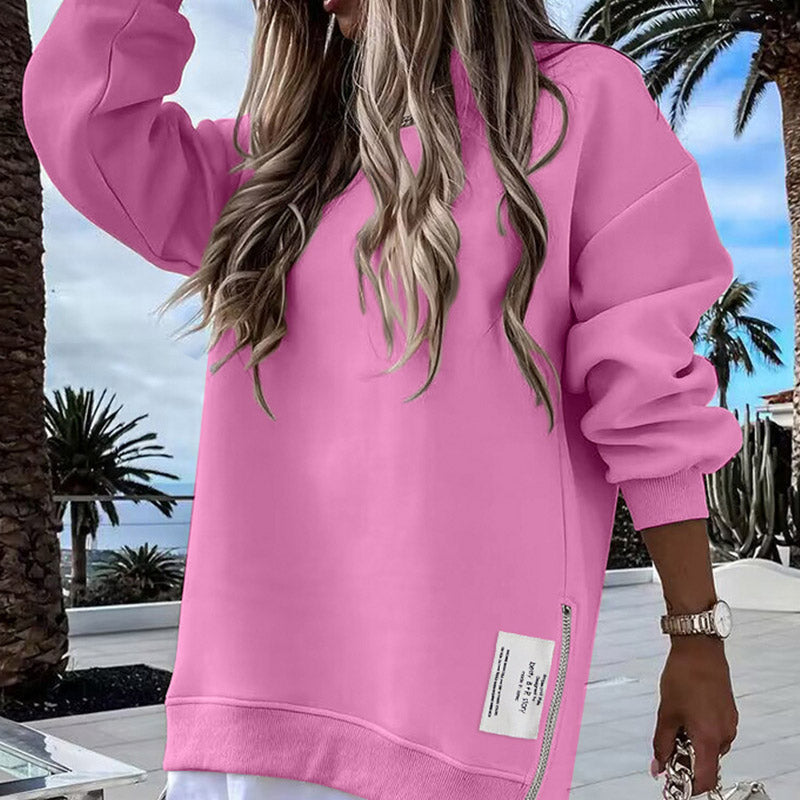 💖Limited Sale 50% OFF💖Long Sleeve Pullover Zipper Slit Casual Sweatshirt Dress