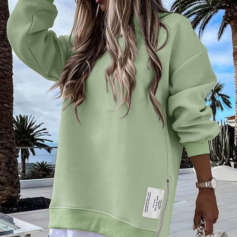 💖Limited Sale 50% OFF💖Long Sleeve Pullover Zipper Slit Casual Sweatshirt Dress