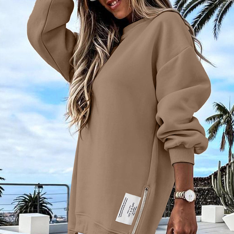 💖Limited Sale 50% OFF💖Long Sleeve Pullover Zipper Slit Casual Sweatshirt Dress