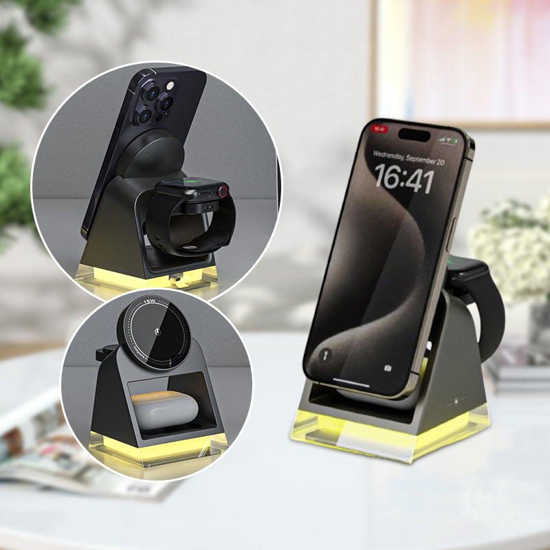 ⚡✨3-in-1 Wireless Magnetic Charging Stand with Night Light✨⚡