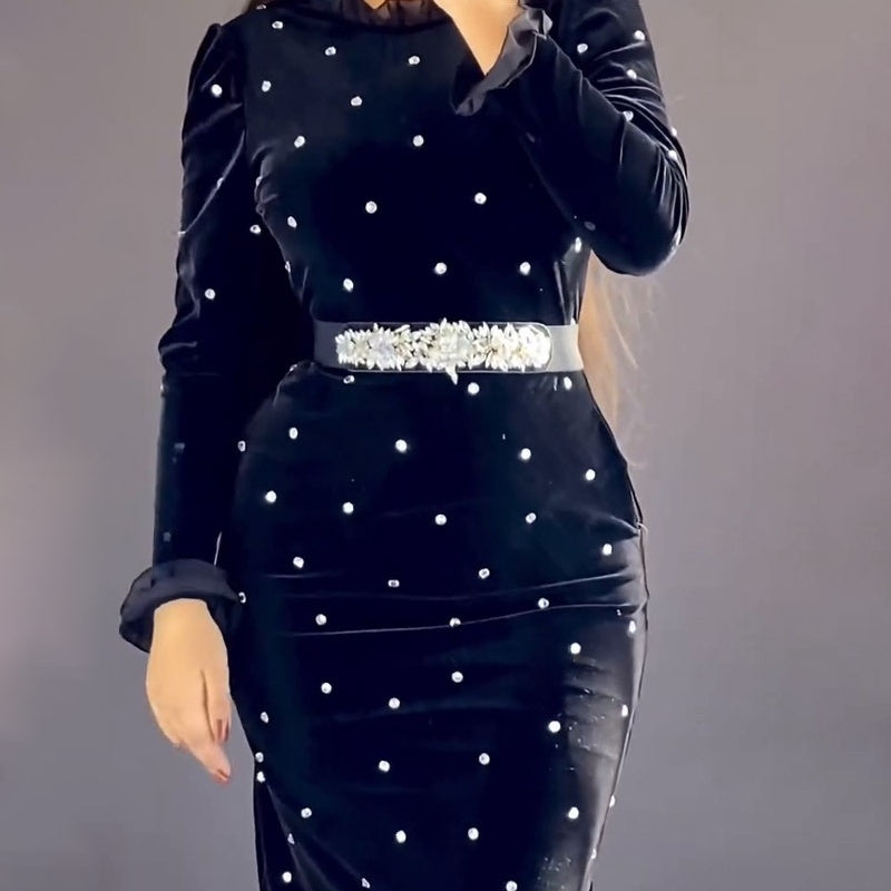 💖Limited Sale 50% OFF💖Women's Rhinestone Dress with Ruched Ruffle Hem【✈️free shipping 】