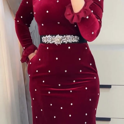 💖Limited Sale 50% OFF💖Women's Rhinestone Dress with Ruched Ruffle Hem【✈️free shipping 】
