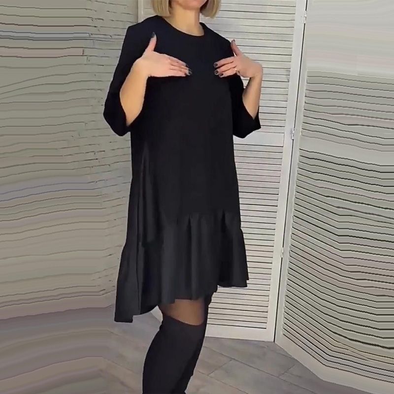 💖Limited Sale 50% OFF💖Loose Pleated Elegant Black Dress with Seven-pointed Sleeves
