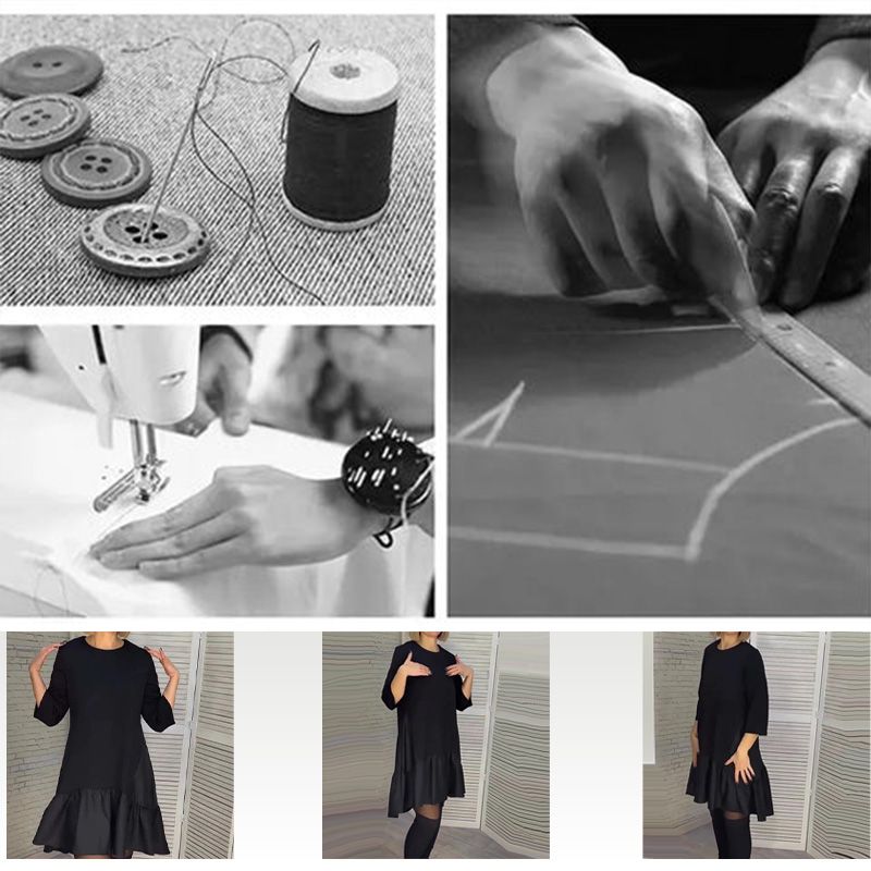 💖Limited Sale 50% OFF💖Loose Pleated Elegant Black Dress with Seven-pointed Sleeves