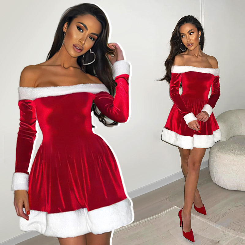 💖Limited Sale 50% OFF💖Women's Christmas One-Shoulder A-Swing Dress