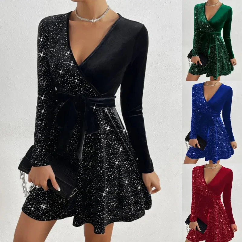 💖Limited Sale 50% OFF💖V-neck hip-waisted skirt, sequins sparkling, bloom unique charm.