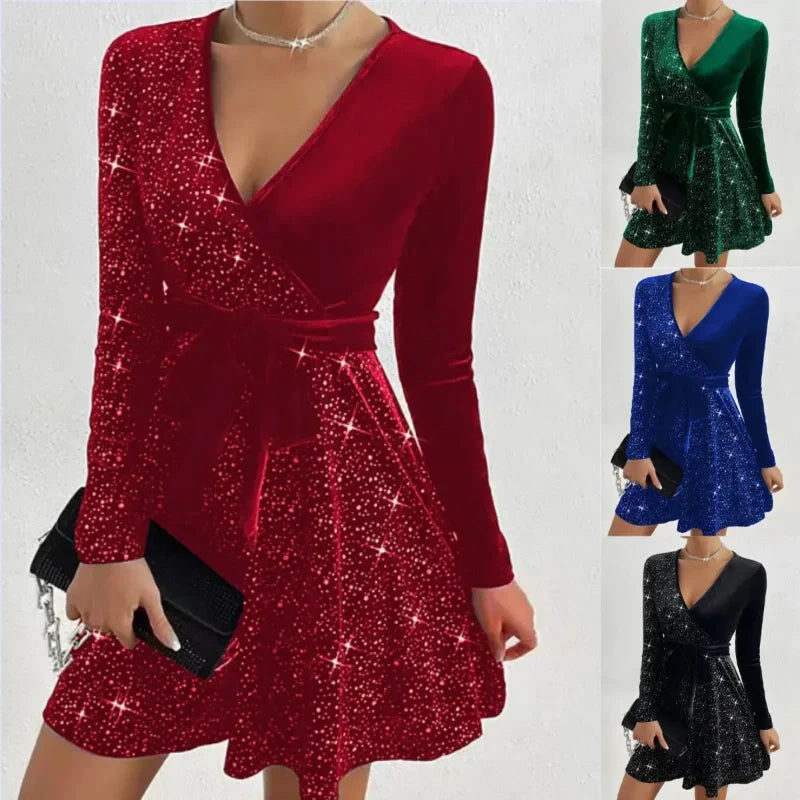 💖Limited Sale 50% OFF💖V-neck hip-waisted skirt, sequins sparkling, bloom unique charm.