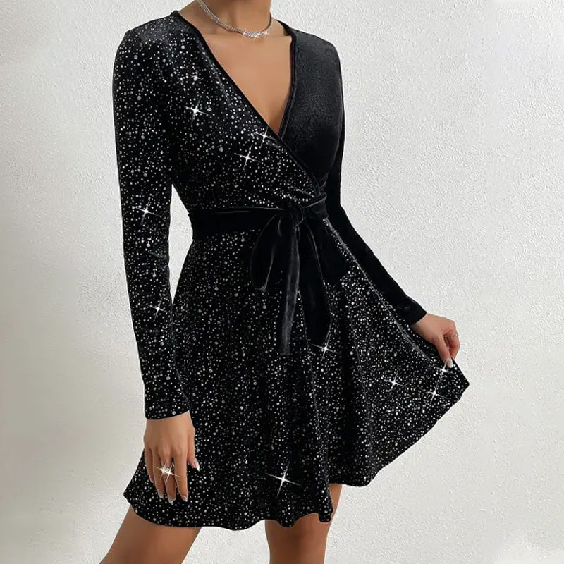 💖Limited Sale 50% OFF💖V-neck hip-waisted skirt, sequins sparkling, bloom unique charm.