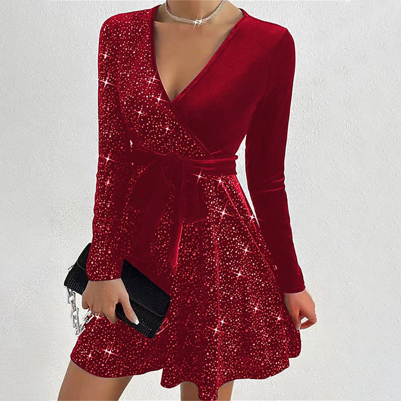 💖Limited Sale 50% OFF💖V-neck hip-waisted skirt, sequins sparkling, bloom unique charm.