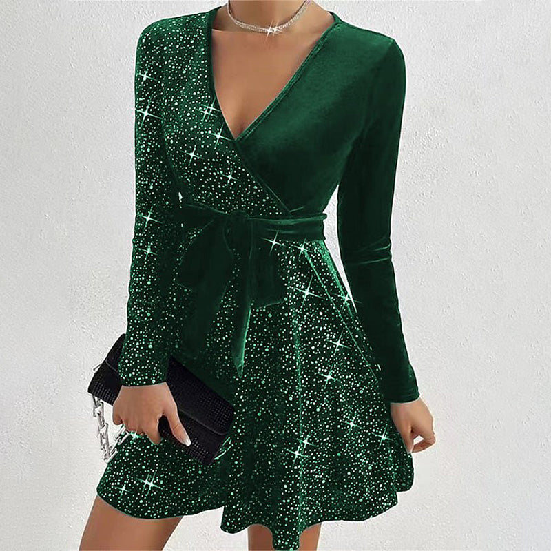 💖Limited Sale 50% OFF💖V-neck hip-waisted skirt, sequins sparkling, bloom unique charm.