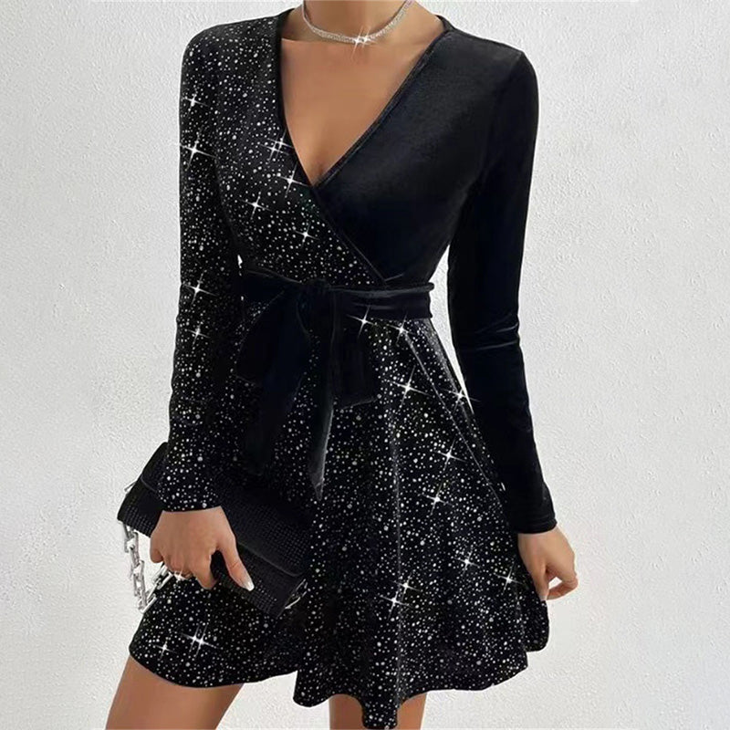 💖Limited Sale 50% OFF💖V-neck hip-waisted skirt, sequins sparkling, bloom unique charm.