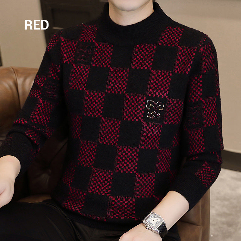 ❄️Winter Specials❄️Men‘s Plaid Printed Half High Neck Thickened Pullover Sweater