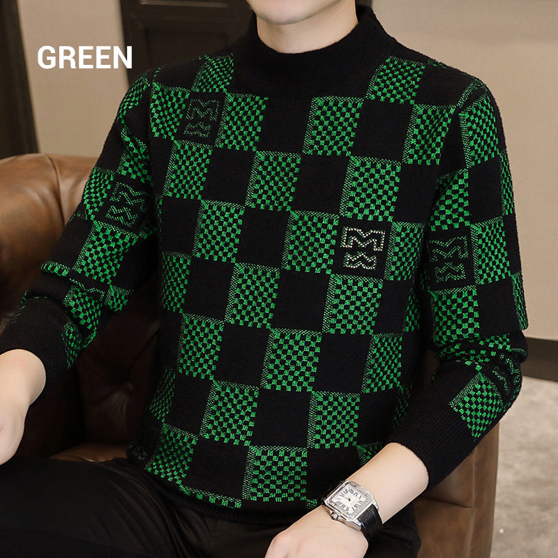 ❄️Winter Specials❄️Men‘s Plaid Printed Half High Neck Thickened Pullover Sweater
