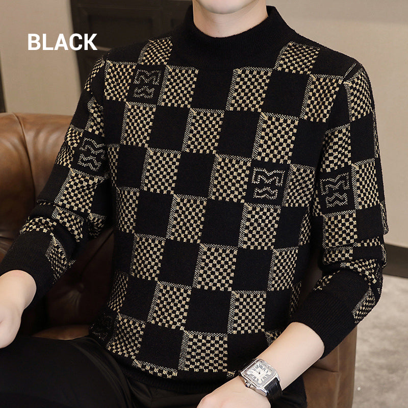 ❄️Winter Specials❄️Men‘s Plaid Printed Half High Neck Thickened Pullover Sweater