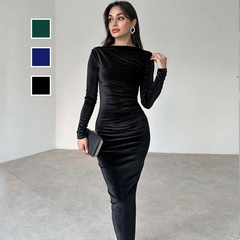 💖Limited Sale 50% OFF💖Women's Fashion Solid Color Long Sleeve Slim Fit Dress