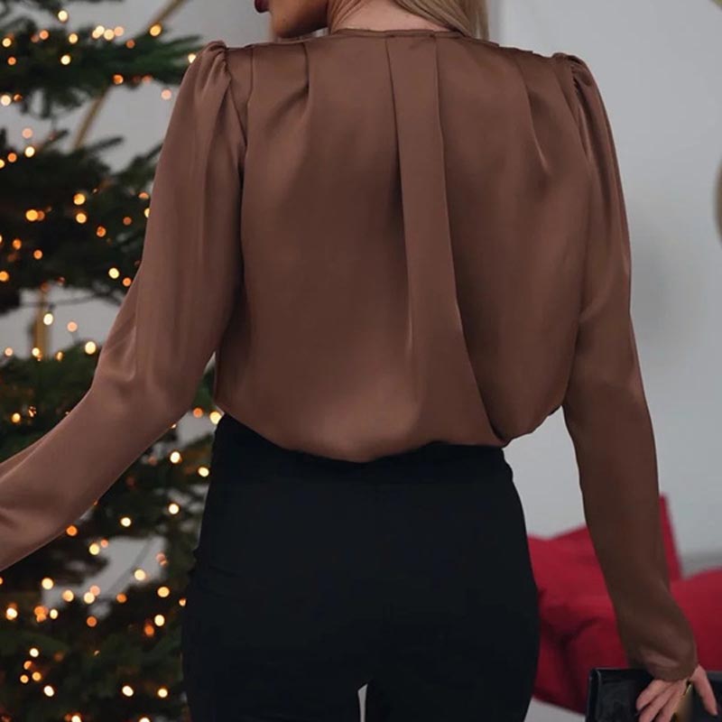 💖Limited Sale 50% OFF💖Women's Luxurious Satin V-neck Blouse with Rose Detail