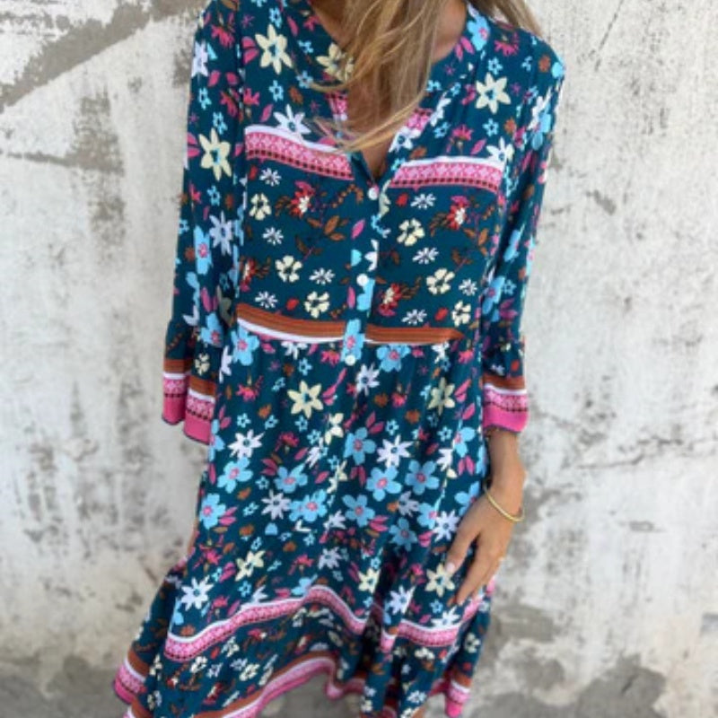 💕Limited Sale 50% OFF💕Casual Floral V-Neck Button Closure Dress