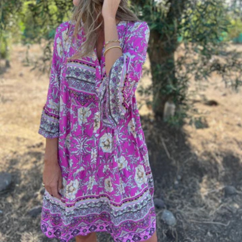 💕Limited Sale 50% OFF💕Casual Floral V-Neck Button Closure Dress