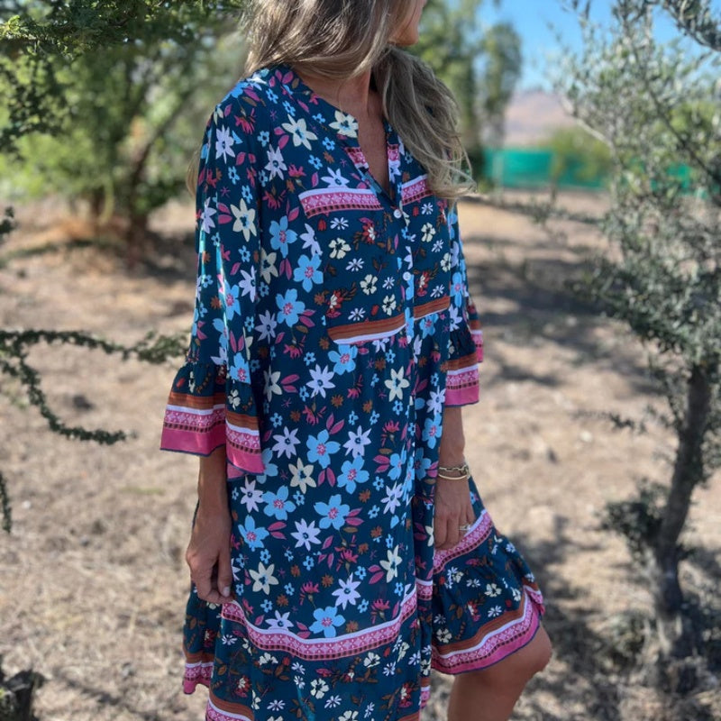 💕Limited Sale 50% OFF💕Casual Floral V-Neck Button Closure Dress