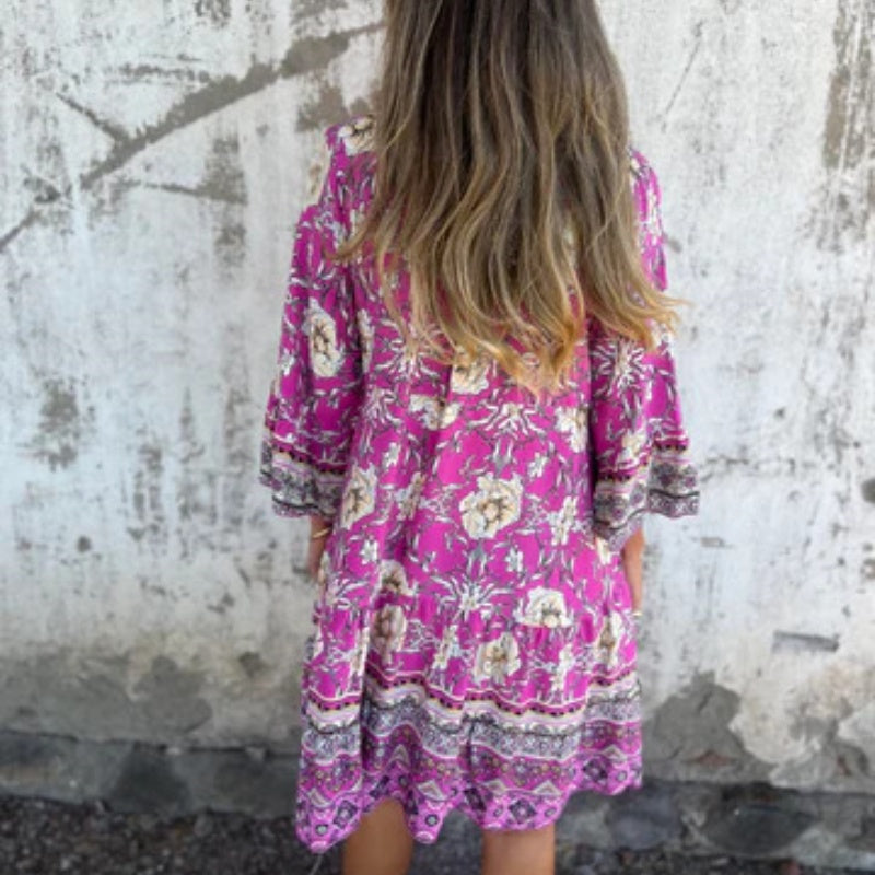 💕Limited Sale 50% OFF💕Casual Floral V-Neck Button Closure Dress