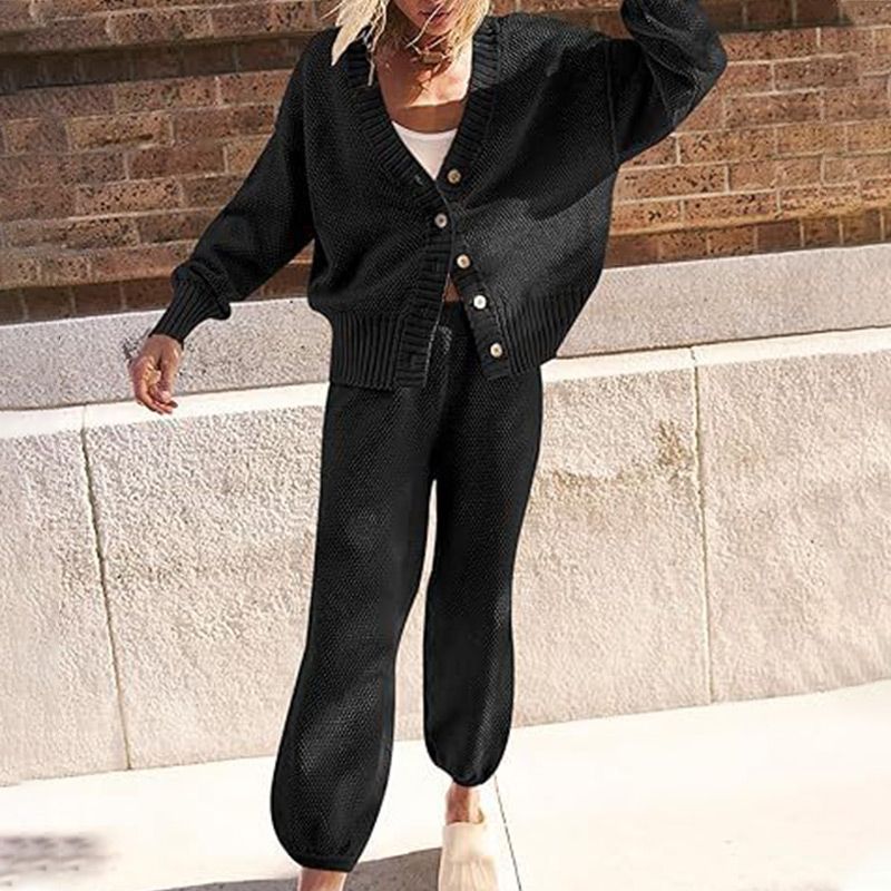 💖Limited Sale 50% OFF💖Women's Casual 2-piece Outfits Oversized Knit Cardigan and High-waist Baggy Pants