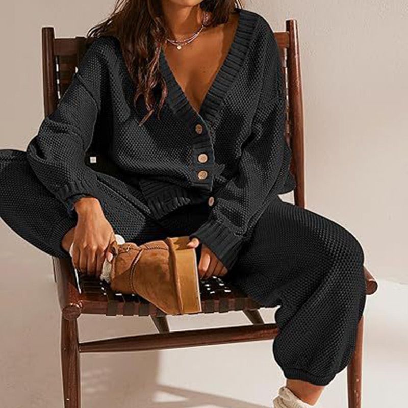 💖Limited Sale 50% OFF💖Women's Casual 2-piece Outfits Oversized Knit Cardigan and High-waist Baggy Pants