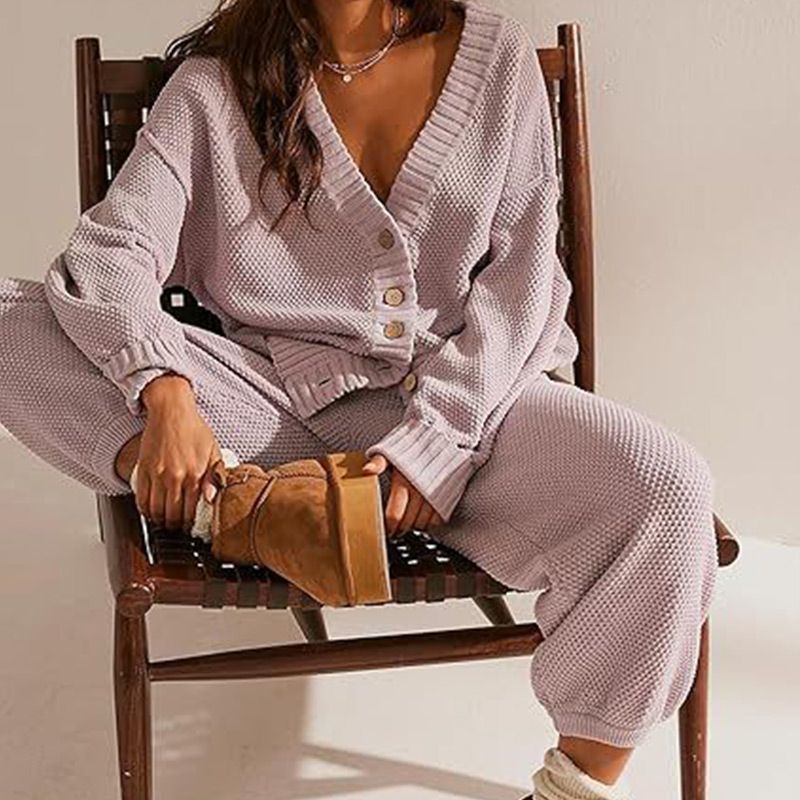 💖Limited Sale 50% OFF💖Women's Casual 2-piece Outfits Oversized Knit Cardigan and High-waist Baggy Pants