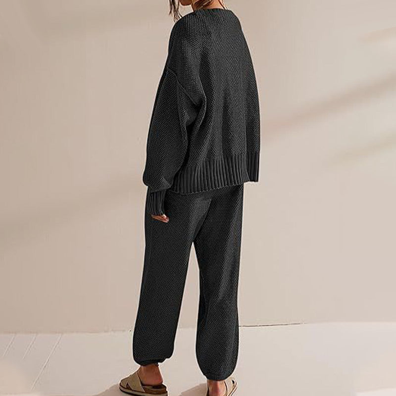 💖Limited Sale 50% OFF💖Women's Casual 2-piece Outfits Oversized Knit Cardigan and High-waist Baggy Pants