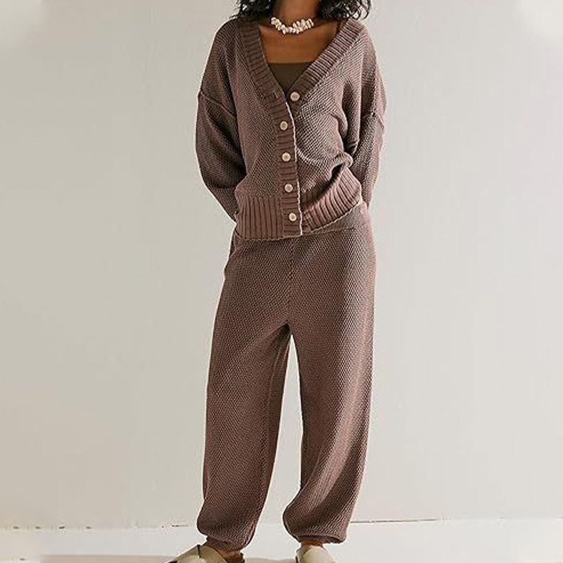 💖Limited Sale 50% OFF💖Women's Casual 2-piece Outfits Oversized Knit Cardigan and High-waist Baggy Pants