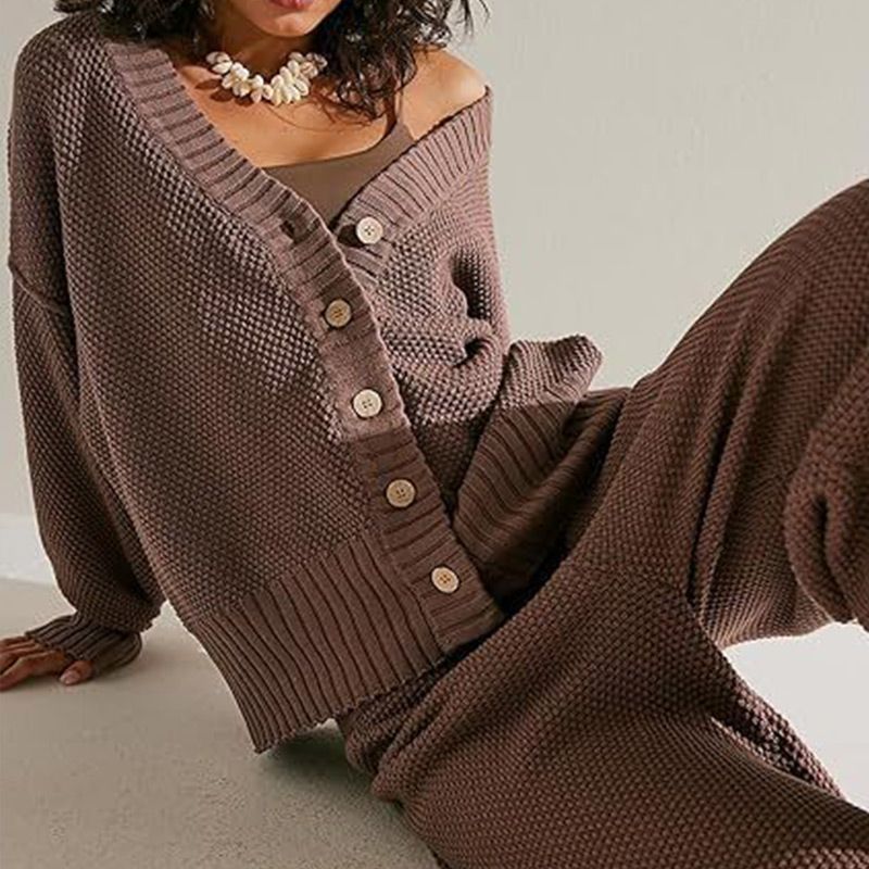 💖Limited Sale 50% OFF💖Women's Casual 2-piece Outfits Oversized Knit Cardigan and High-waist Baggy Pants