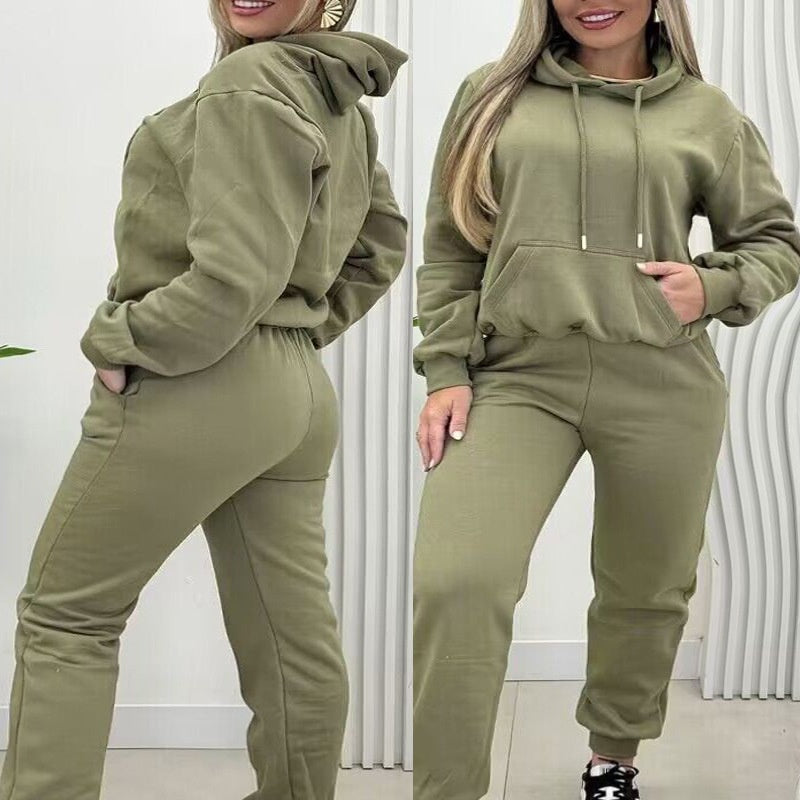 💖Limited Sale 50% OFF💖Women's Solid Color Casual Warm Top &Pants Two Piece Set
