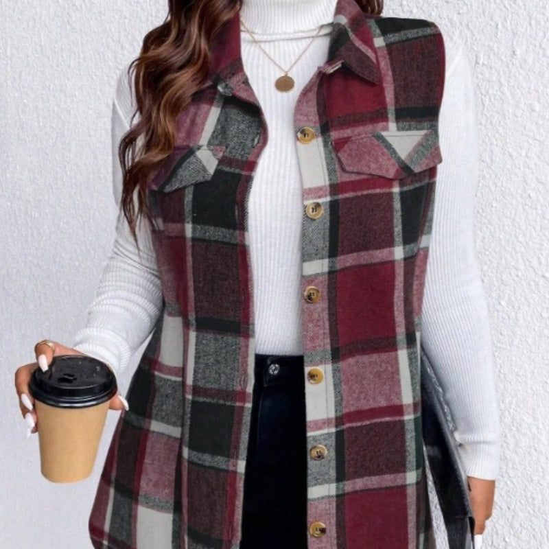 💖Limited Sale 50% OFF💖Women's Plaid Button Down Vest Shirt with Pockets