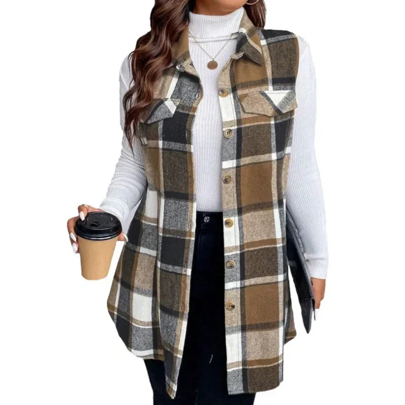 💖Limited Sale 50% OFF💖Women's Plaid Button Down Vest Shirt with Pockets