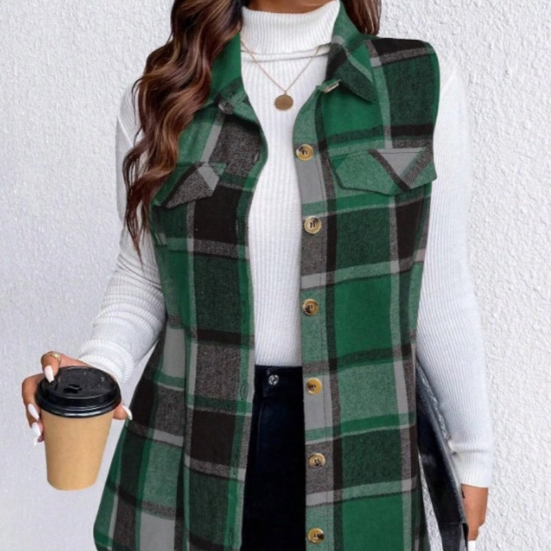 💖Limited Sale 50% OFF💖Women's Plaid Button Down Vest Shirt with Pockets
