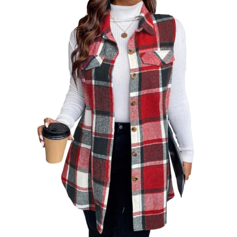 💖Limited Sale 50% OFF💖Women's Plaid Button Down Vest Shirt with Pockets
