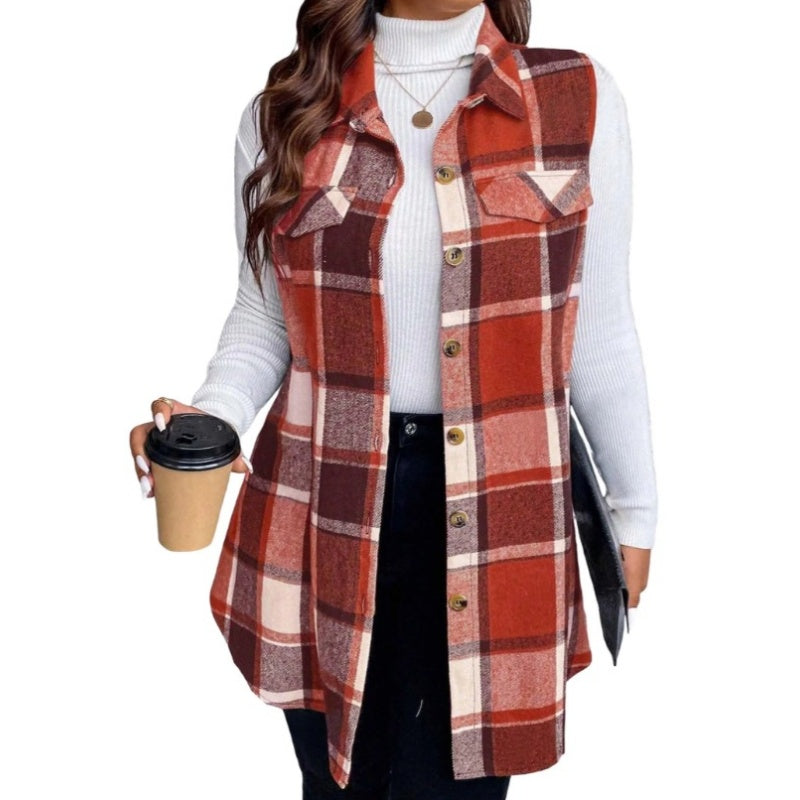 💖Limited Sale 50% OFF💖Women's Plaid Button Down Vest Shirt with Pockets