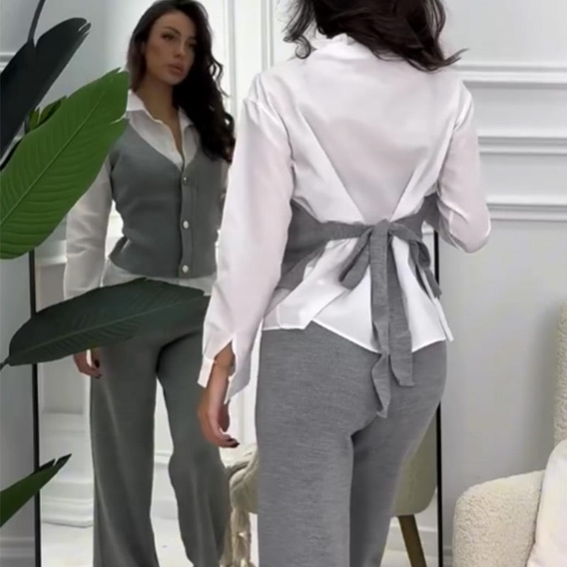 💖Limited Sale 50% OFF💖Women's Faux Two-Piece Shirt Vest & Pants Set