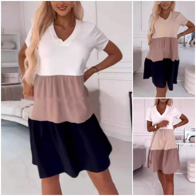 💖Limited Sale 50% OFF💖 Women’s Elegant Color Block V-Neck Long Dress