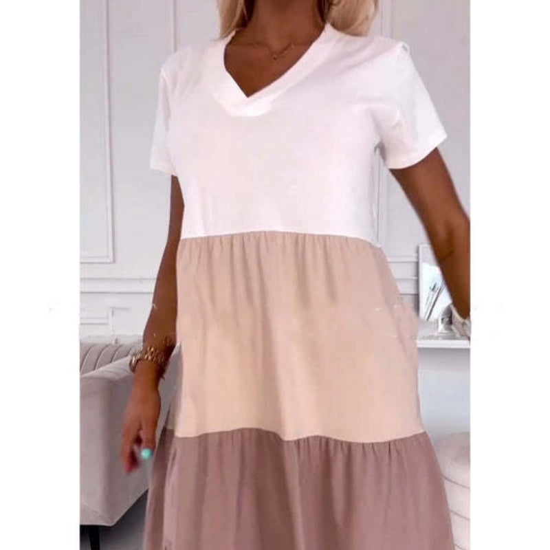 💖Limited Sale 50% OFF💖 Women’s Elegant Color Block V-Neck Long Dress