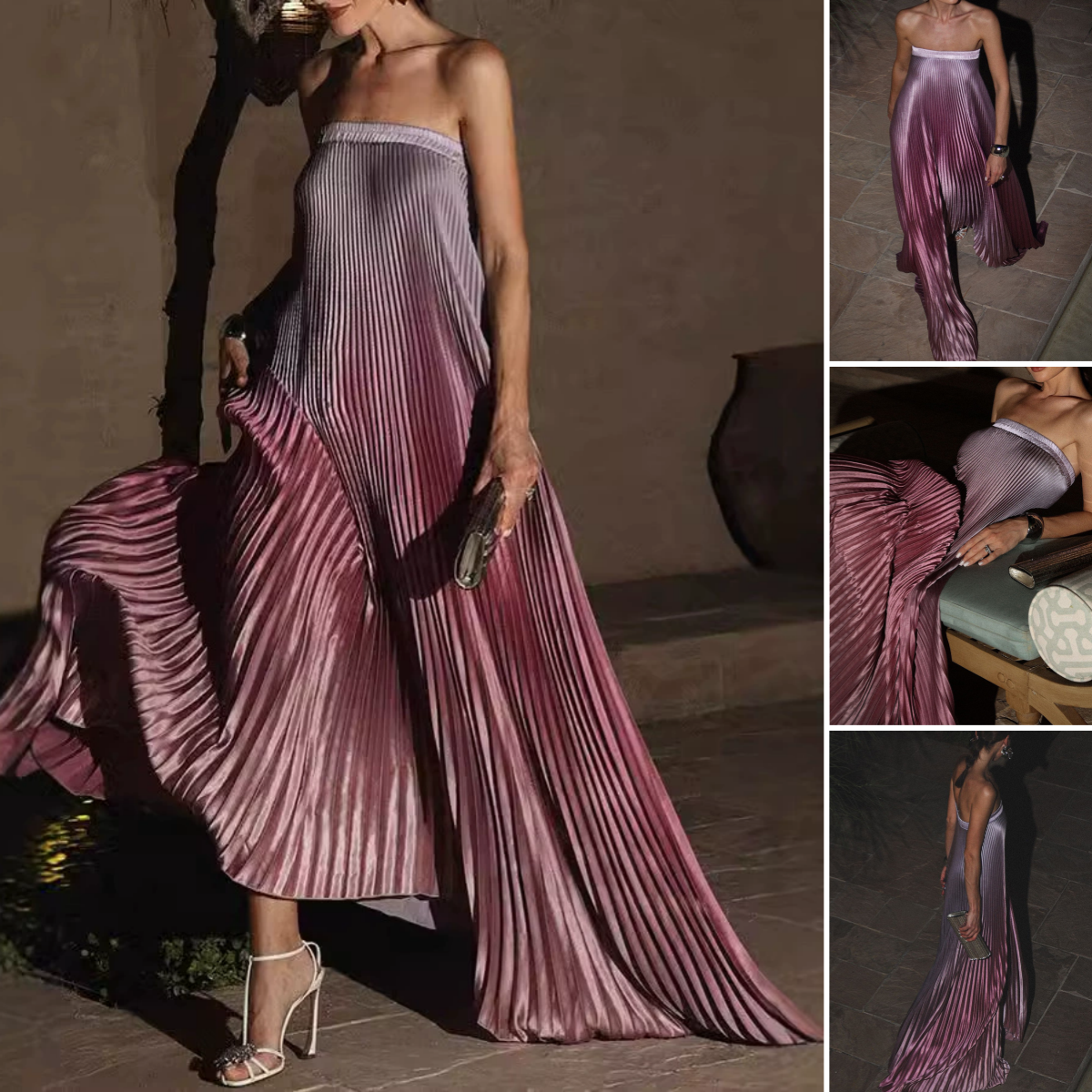 💖LAST DAY PROMOTION - 50%OFF💖Ombre Strapless Pleated Evening Dress