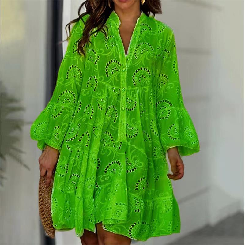 💕Limited Sale 50% OFF💕Solid Color V-Neck Loose Hollow Out Dress