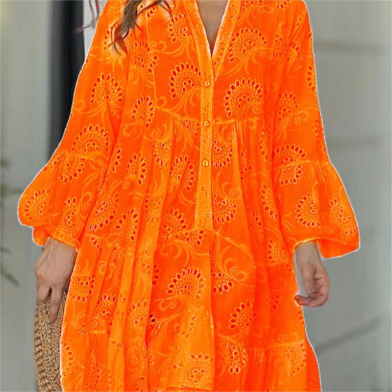 💕Limited Sale 50% OFF💕Solid Color V-Neck Loose Hollow Out Dress