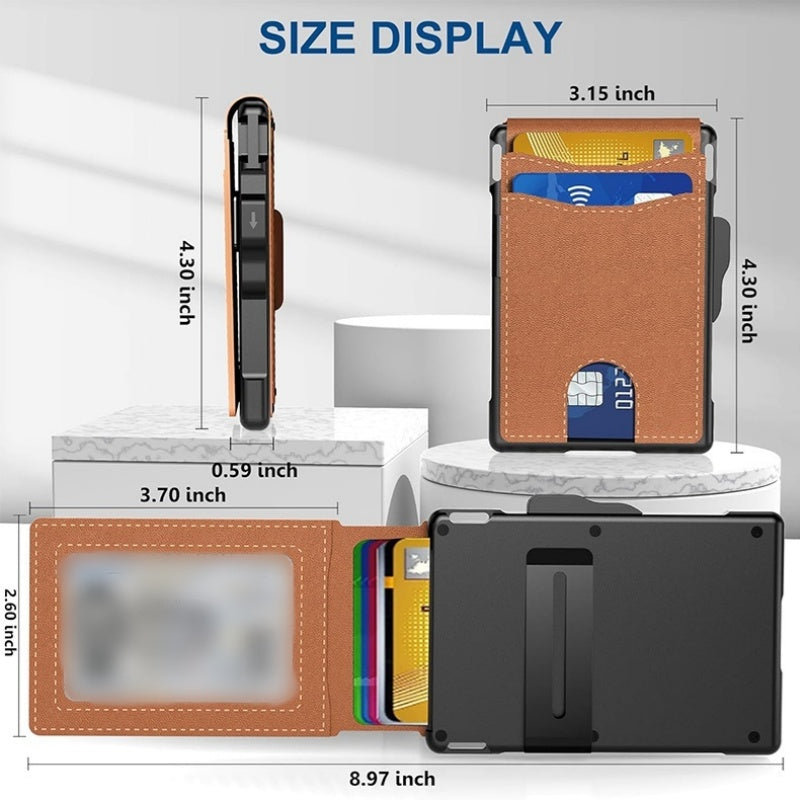 🔥Wallet for Men - with Pop Up Aluminum Case Money Clip Slim Leather Slots Credit Card Holder RFID Blocking Bifold Minimalist Wallet