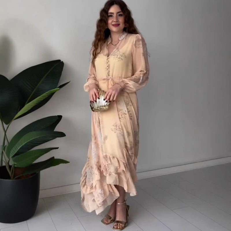 💖Limited Sale 50% OFF💖Women's Elegant Mesh Long-Sleeve Floral Drawstring Dress