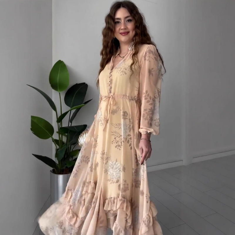 💖Limited Sale 50% OFF💖Women's Elegant Mesh Long-Sleeve Floral Drawstring Dress