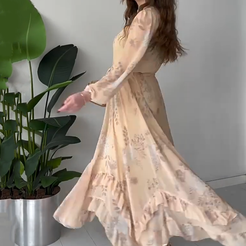 💖Limited Sale 50% OFF💖Women's Elegant Mesh Long-Sleeve Floral Drawstring Dress