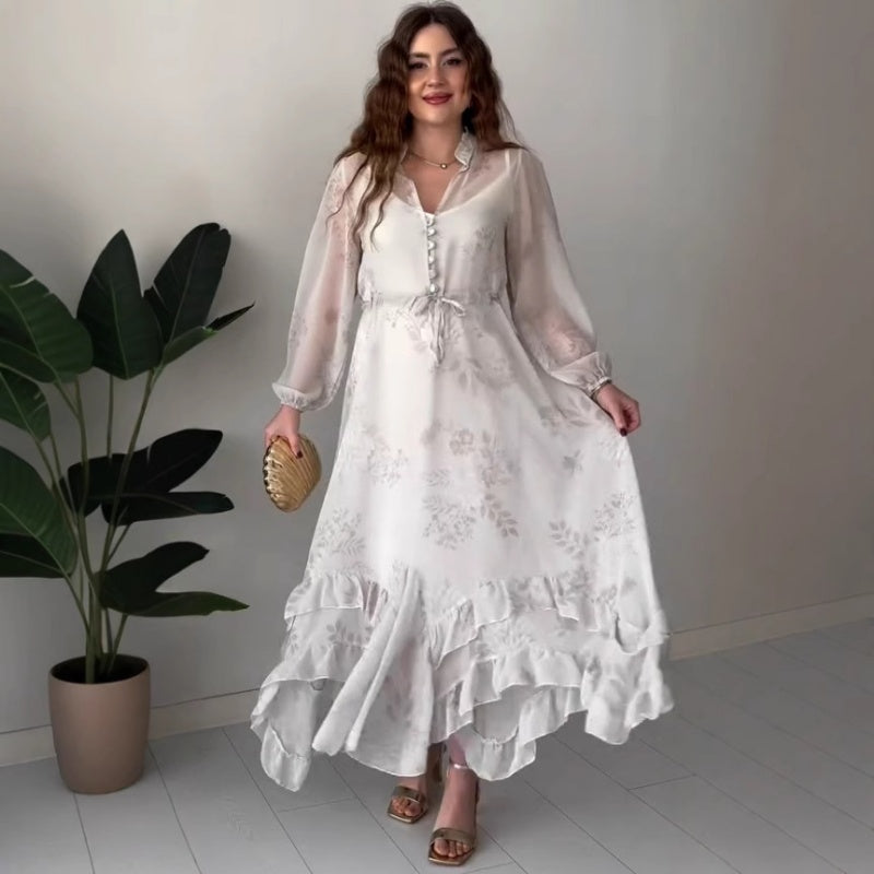 💖Limited Sale 50% OFF💖Women's Elegant Mesh Long-Sleeve Floral Drawstring Dress